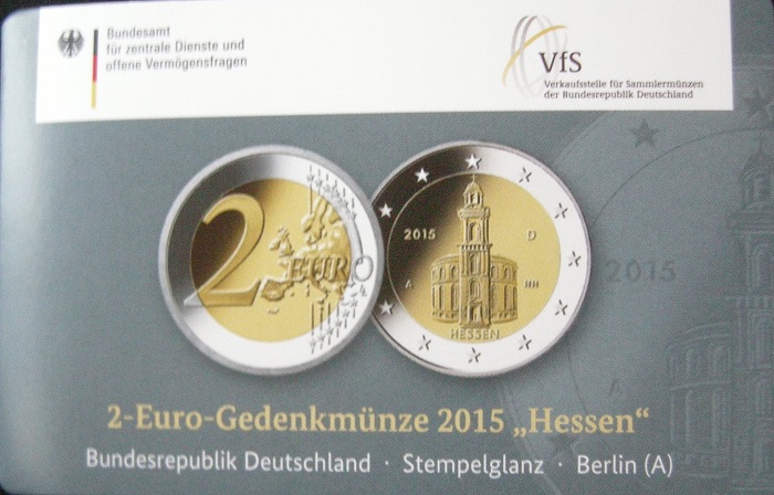 (afbeelding voor) 2 Euromunt Duitsland coincard letter A Hessen Pauluskerk oplage